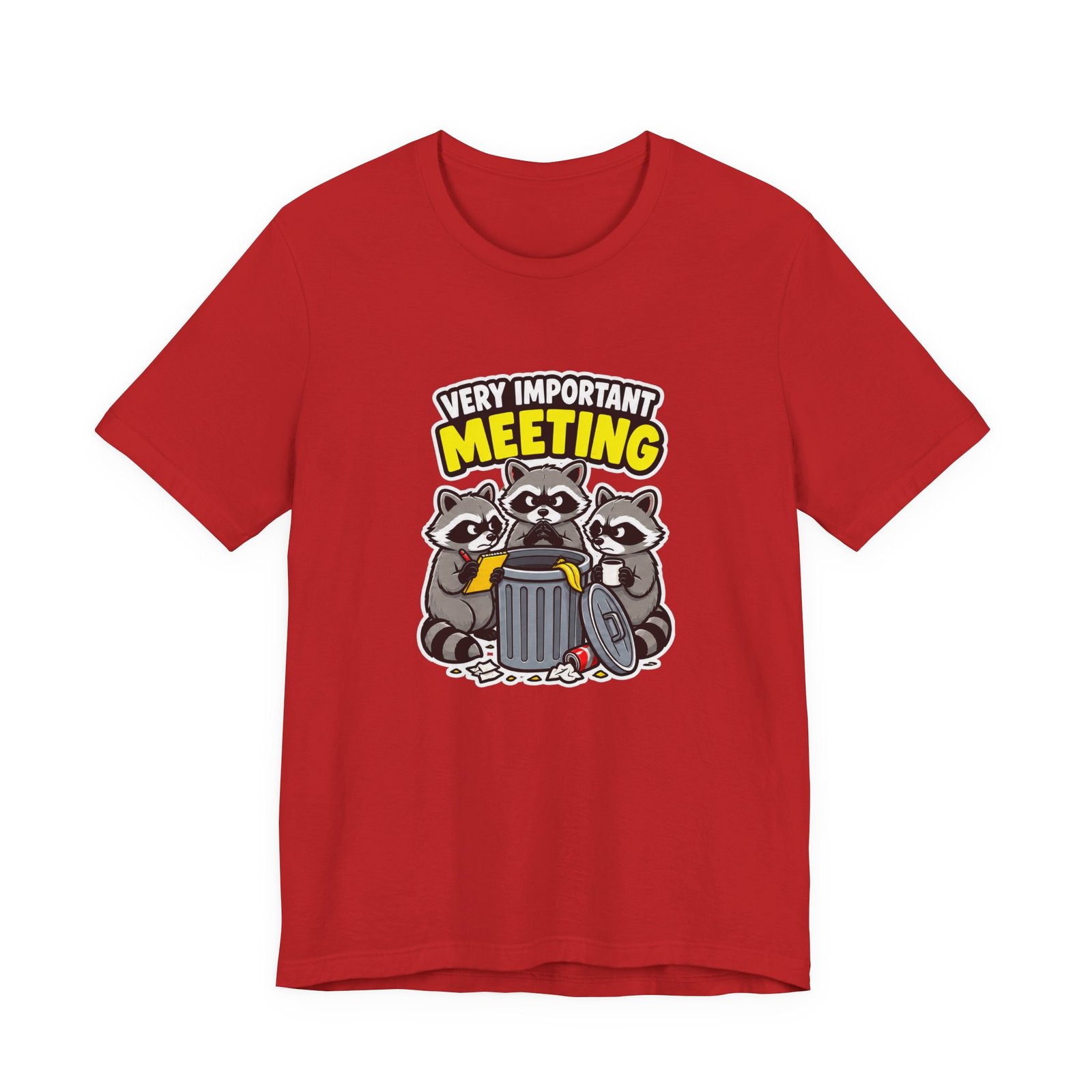 Very Important Meeting Raccoon Trash Can Humor Graphic Tee - Image 45