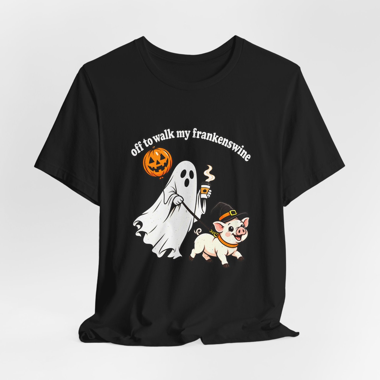 Off To Walk My Frankenswine Halloween Pig Ghost With Witch Hat - Image 8