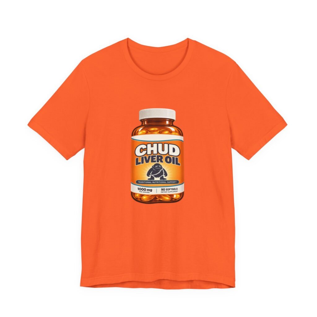 CHUD Meme Liver Oil Supplement Bottle Illustration Graphic Tee