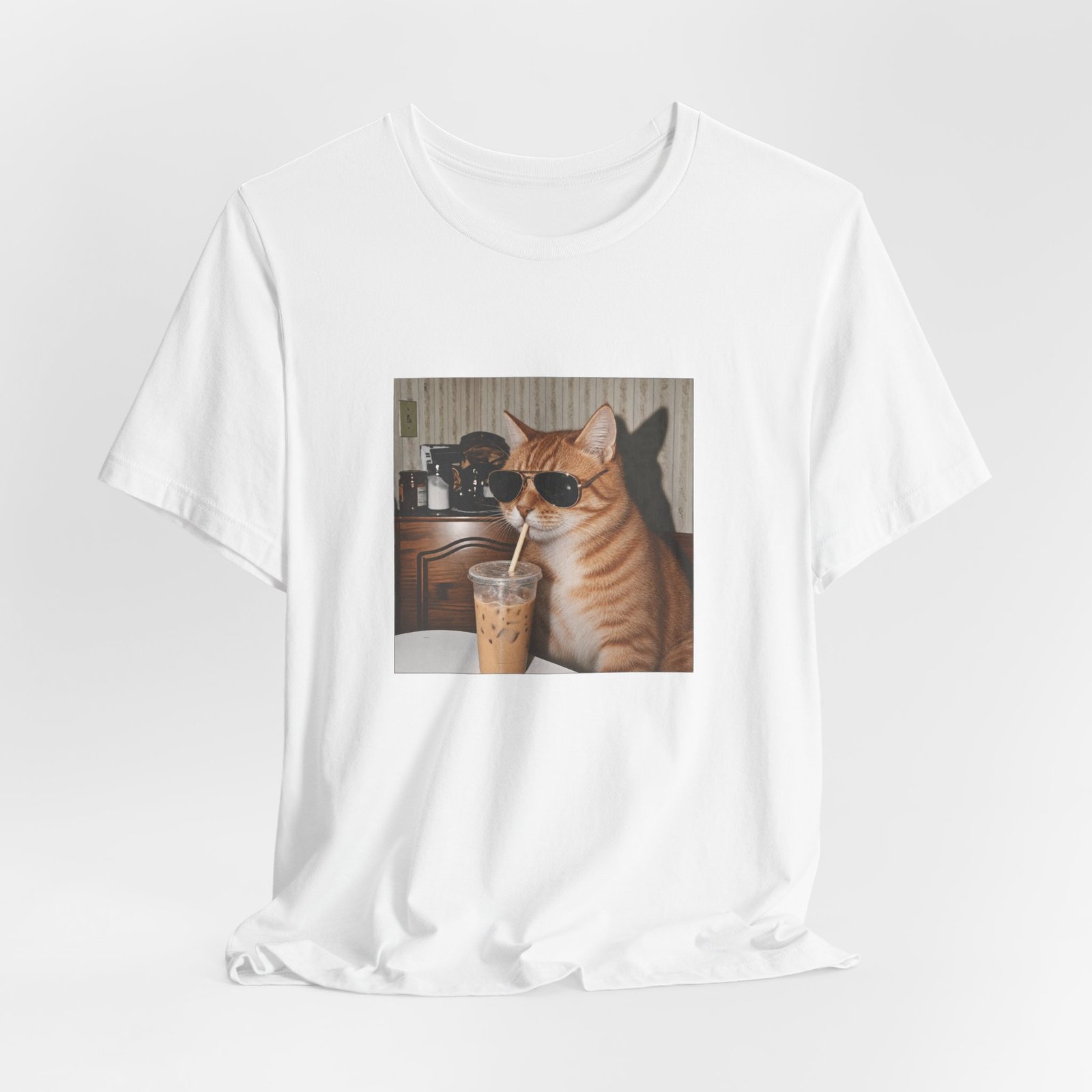Cat Drinking Iced Coffee Graphic Tee - Image 4