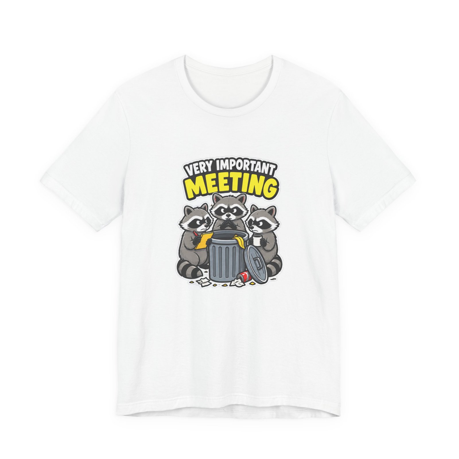 Very Important Meeting Raccoon Trash Can Humor Graphic Tee