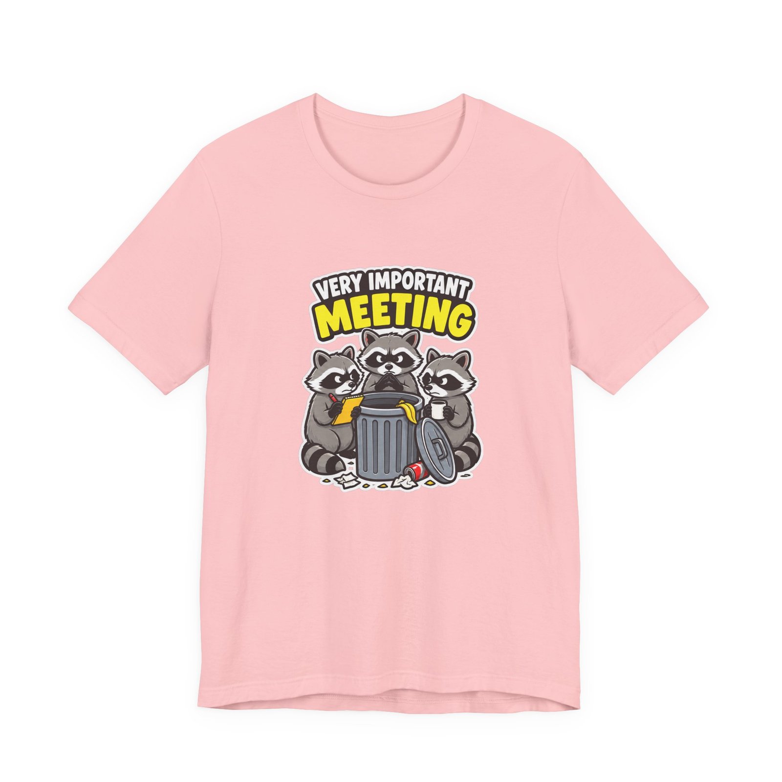 Very Important Meeting Raccoon Trash Can Humor Graphic Tee - Image 41