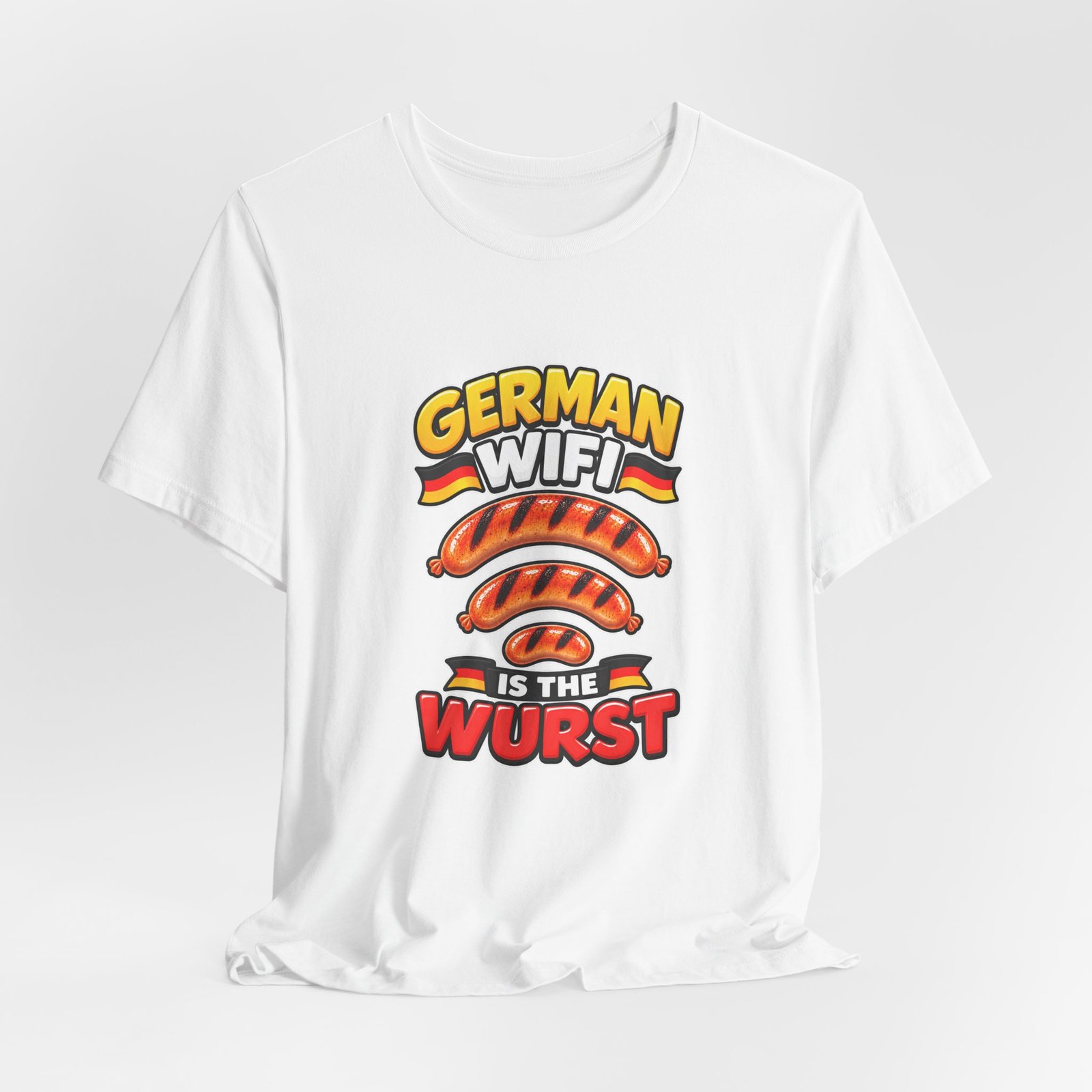 German WiFi Is The Wurst Sausage Pun Graphic Tee - Image 4