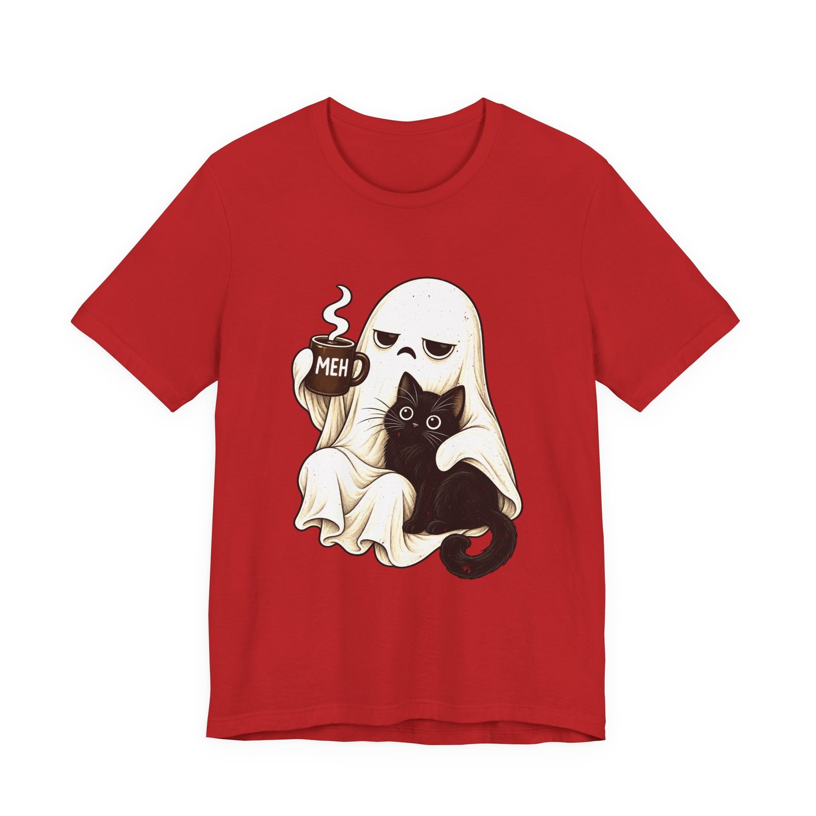 MEH Grumpy Ghost Coffee Holding Cat Graphic Tee - Image 45