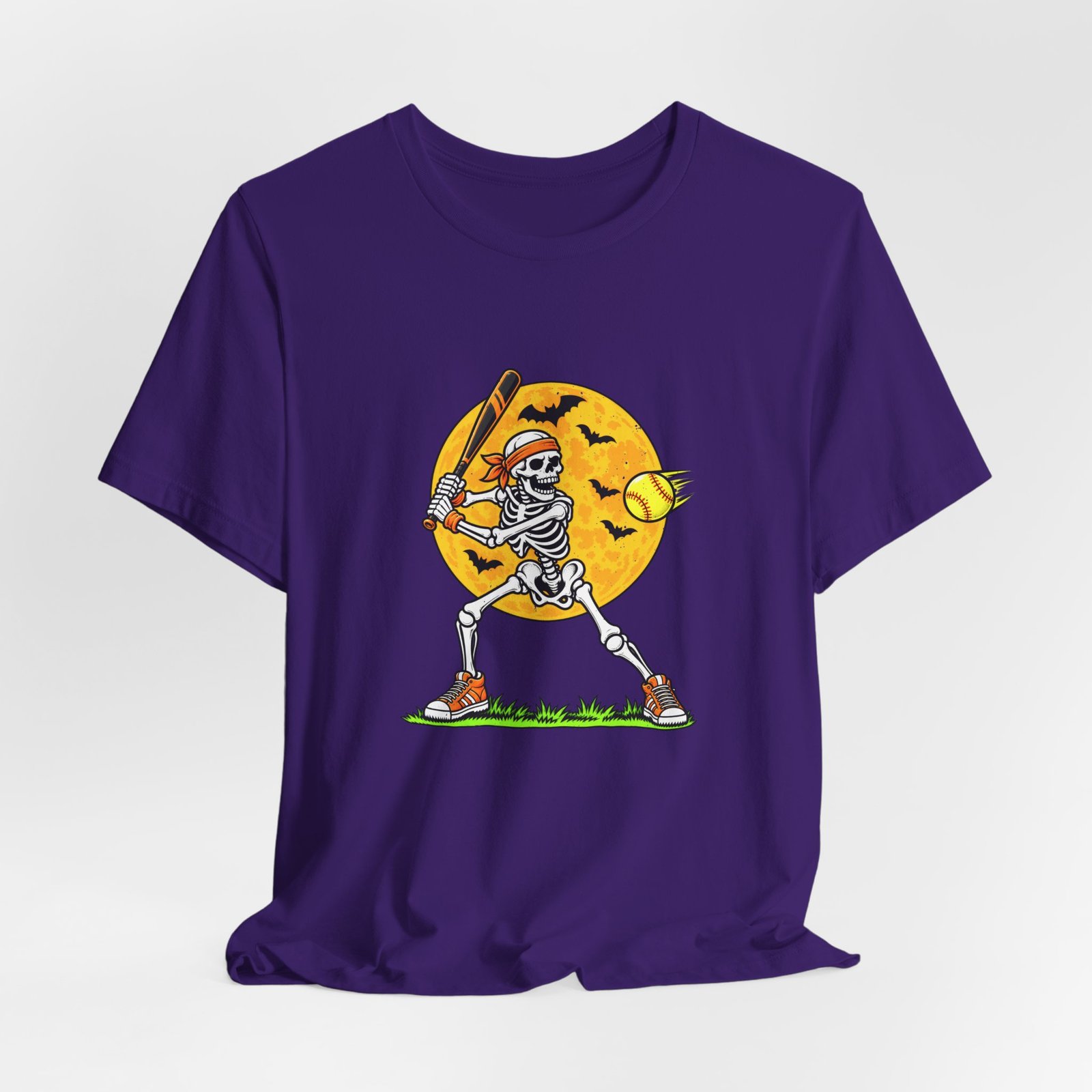 Skeleton Softball Halloween Moon Graphic Tee - Image 28