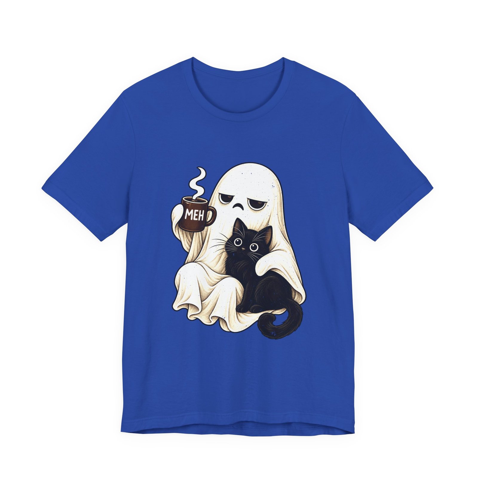 MEH Grumpy Ghost Coffee Holding Cat Graphic Tee - Image 29