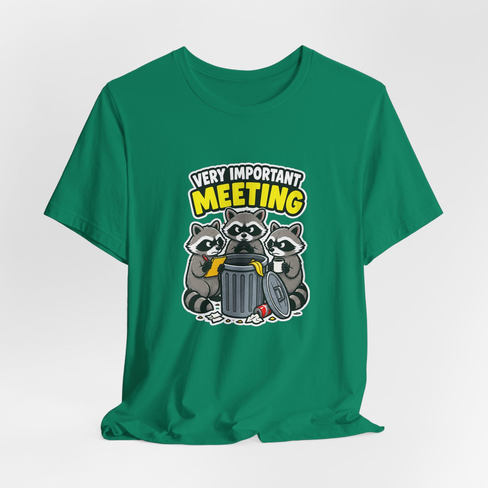 Very Important Meeting Raccoon Trash Can Humor Graphic Tee - Image 28