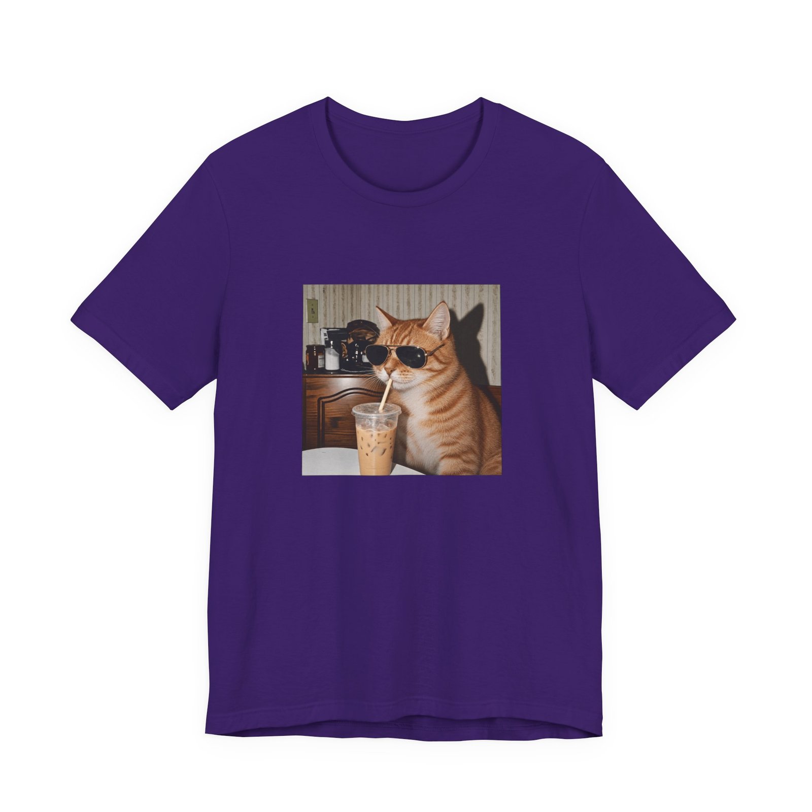 Cat Drinking Iced Coffee Graphic Tee - Image 37