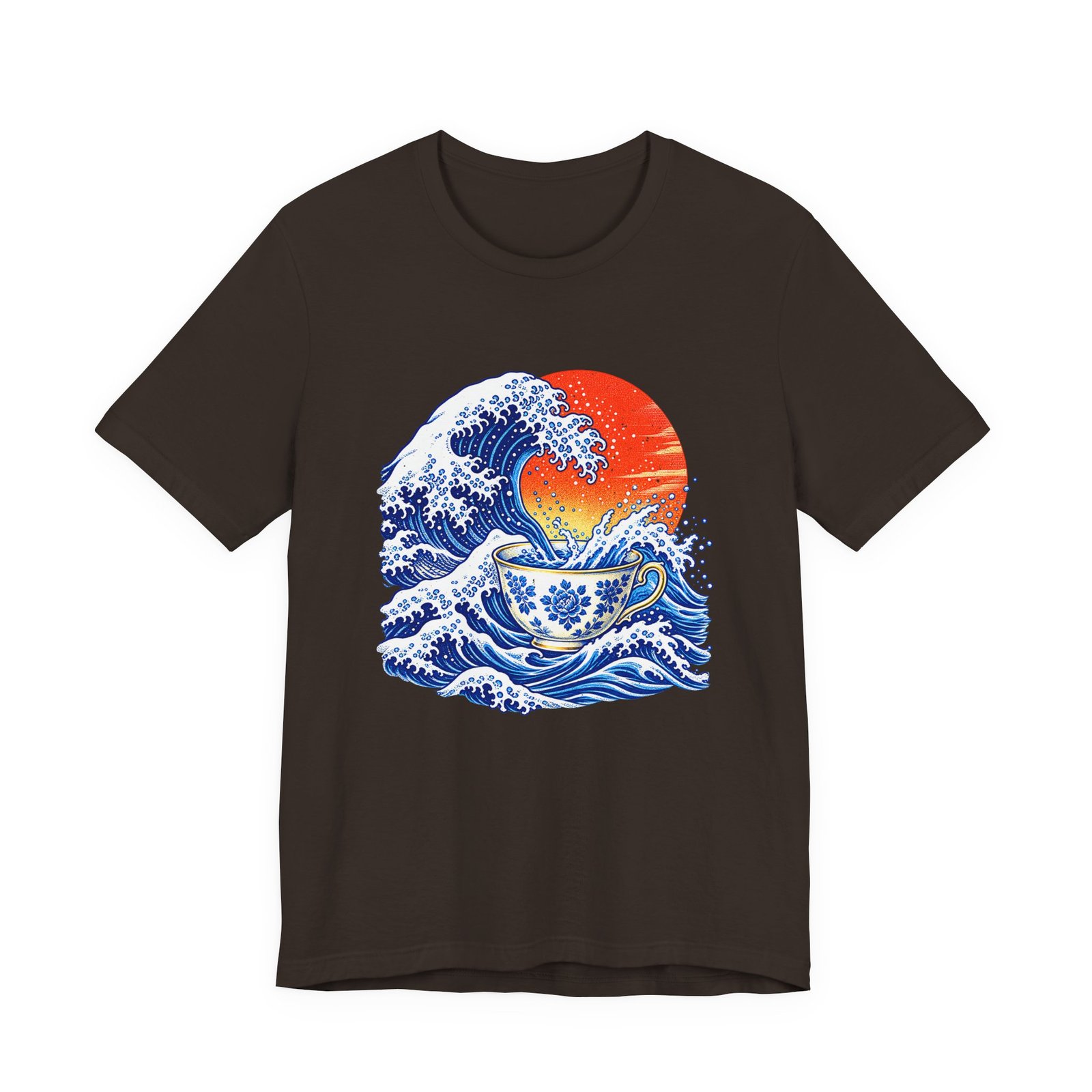 Japanese Ocean Wave and Floral Teacup Artwork
