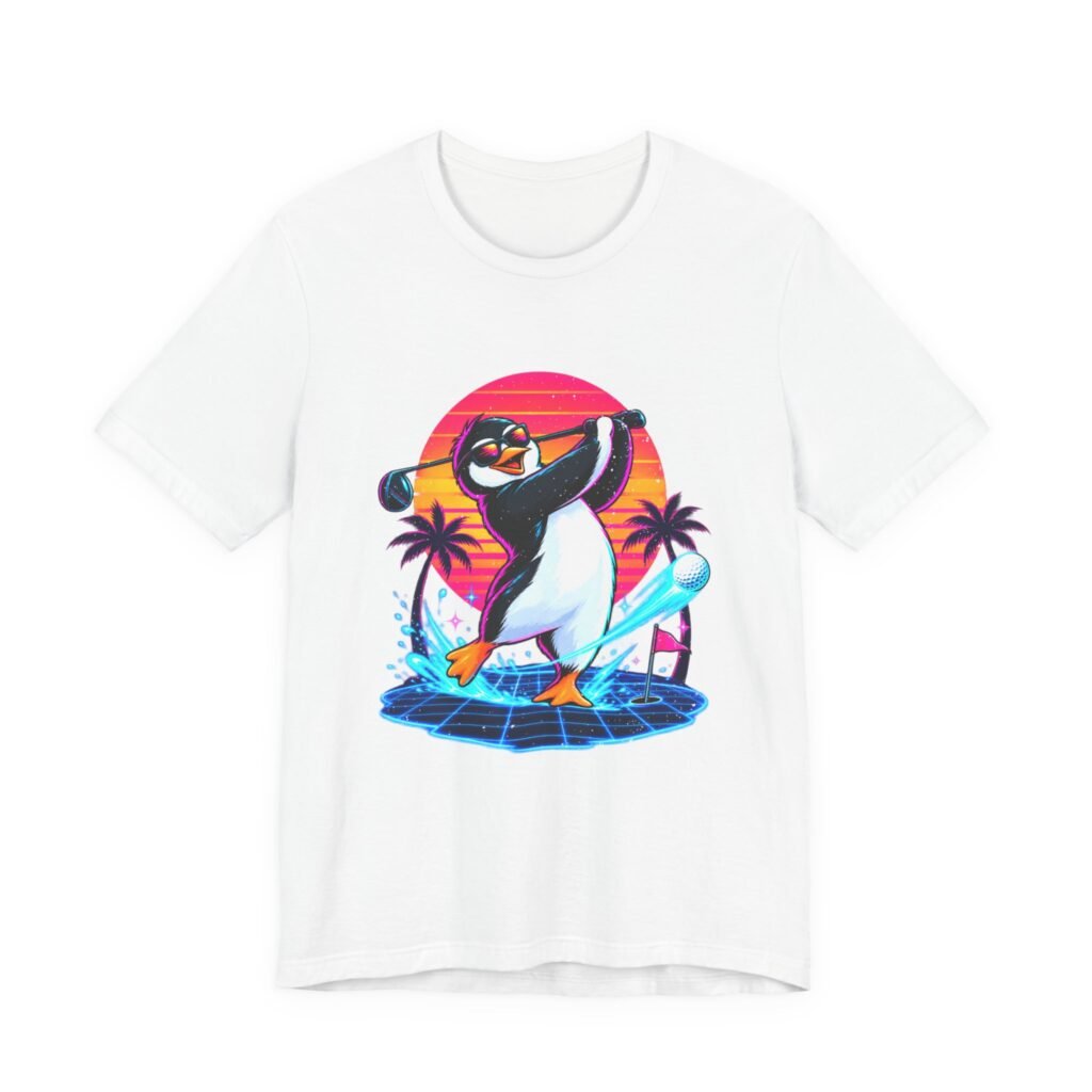 Penguin Golfer Tropical Sunset Design