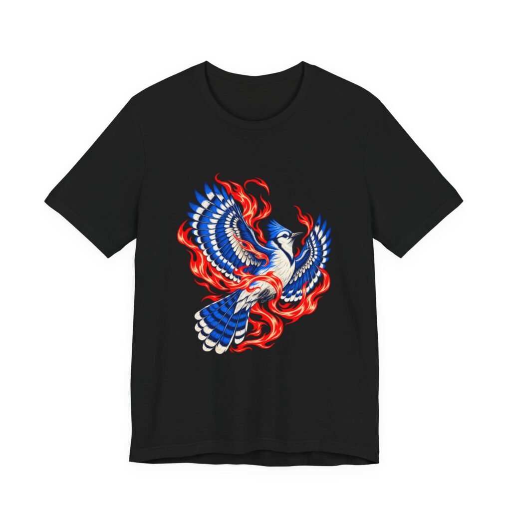 Blue Songbird Rising Through Red Flames