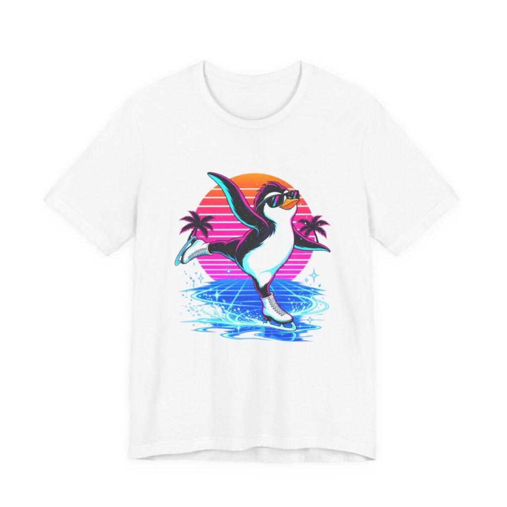 Penguin Ice Skating in a Tropical Sunset