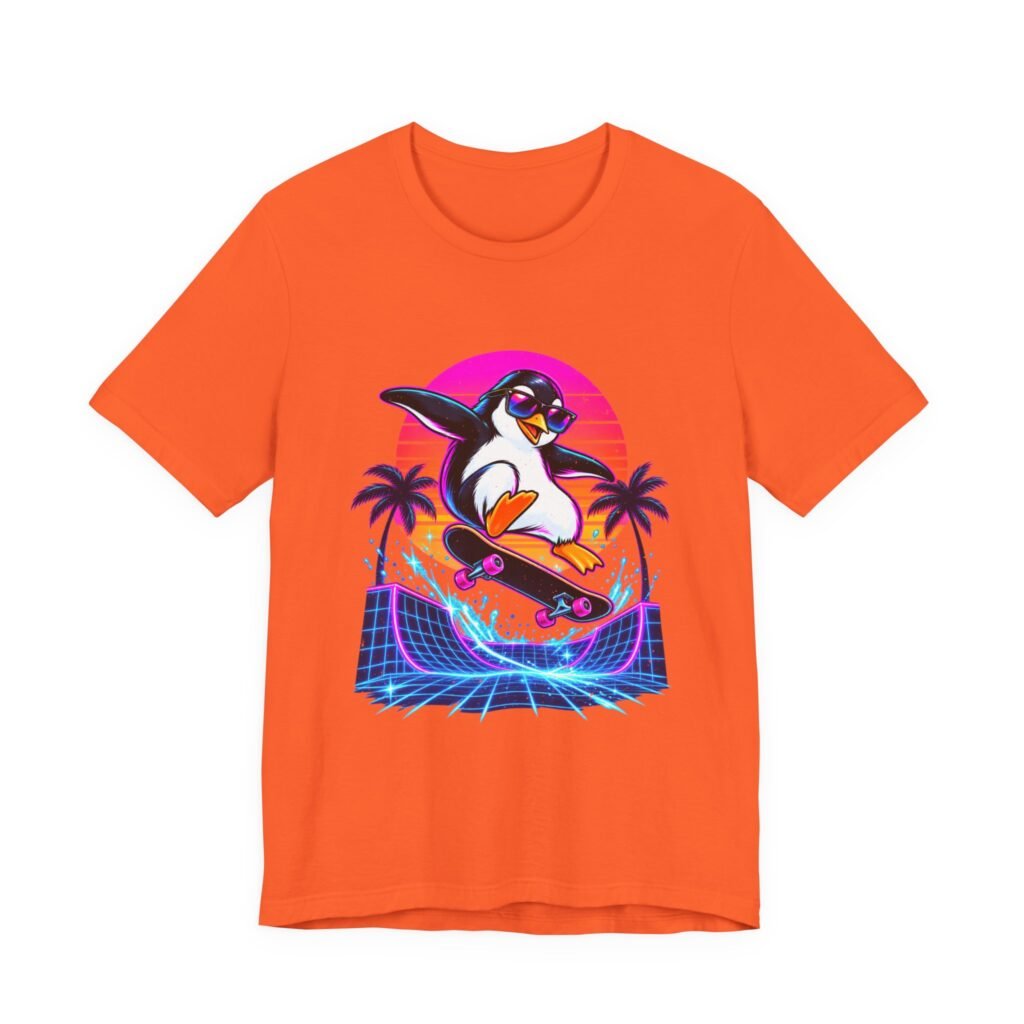 Penguin Skateboarding Sunset Graphic Tee