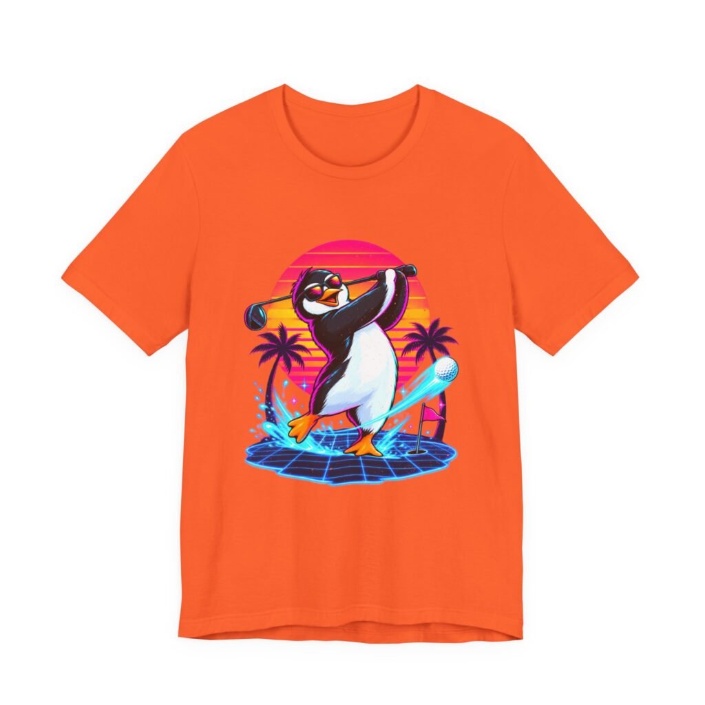 Penguin Golfer Tropical Sunset Design
