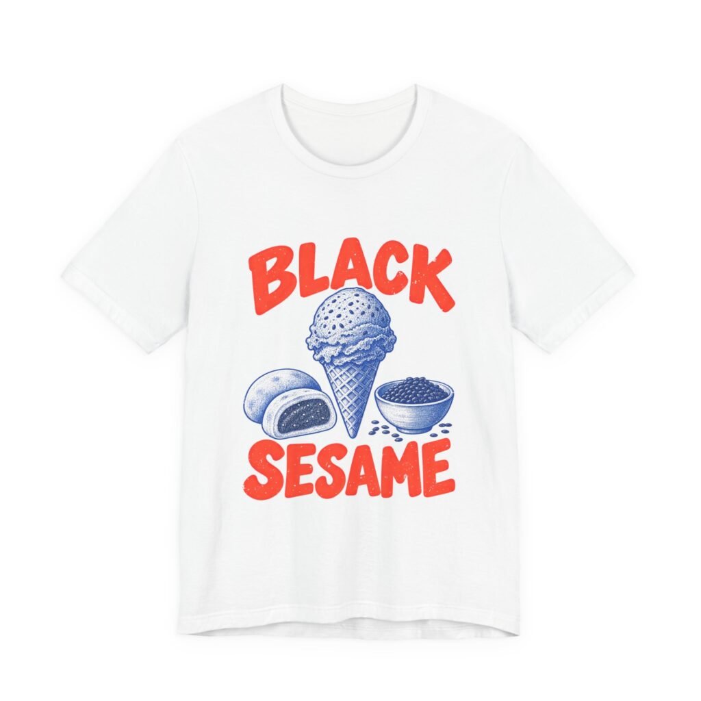Black Sesame Dessert Illustration With Mochi and Ice Cream