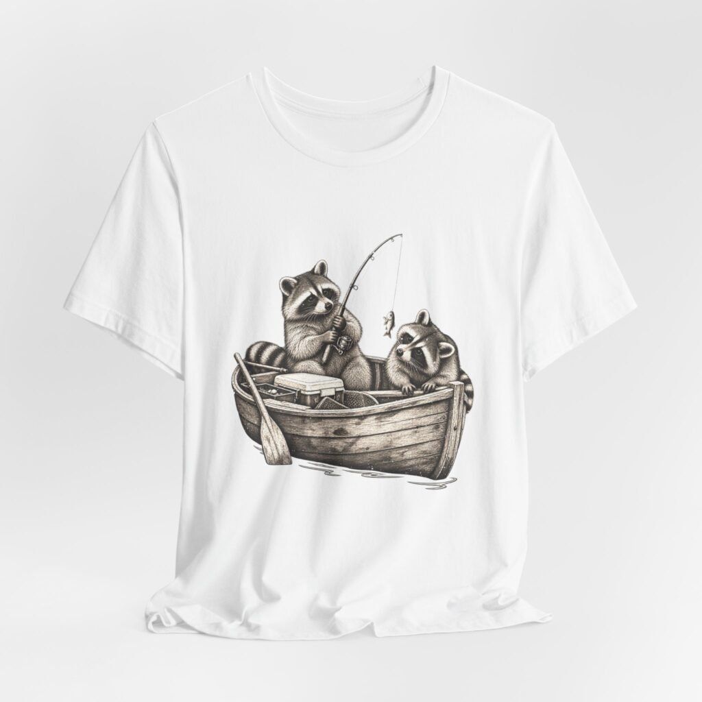 Funny Raccoon Fishing Trip Illustration