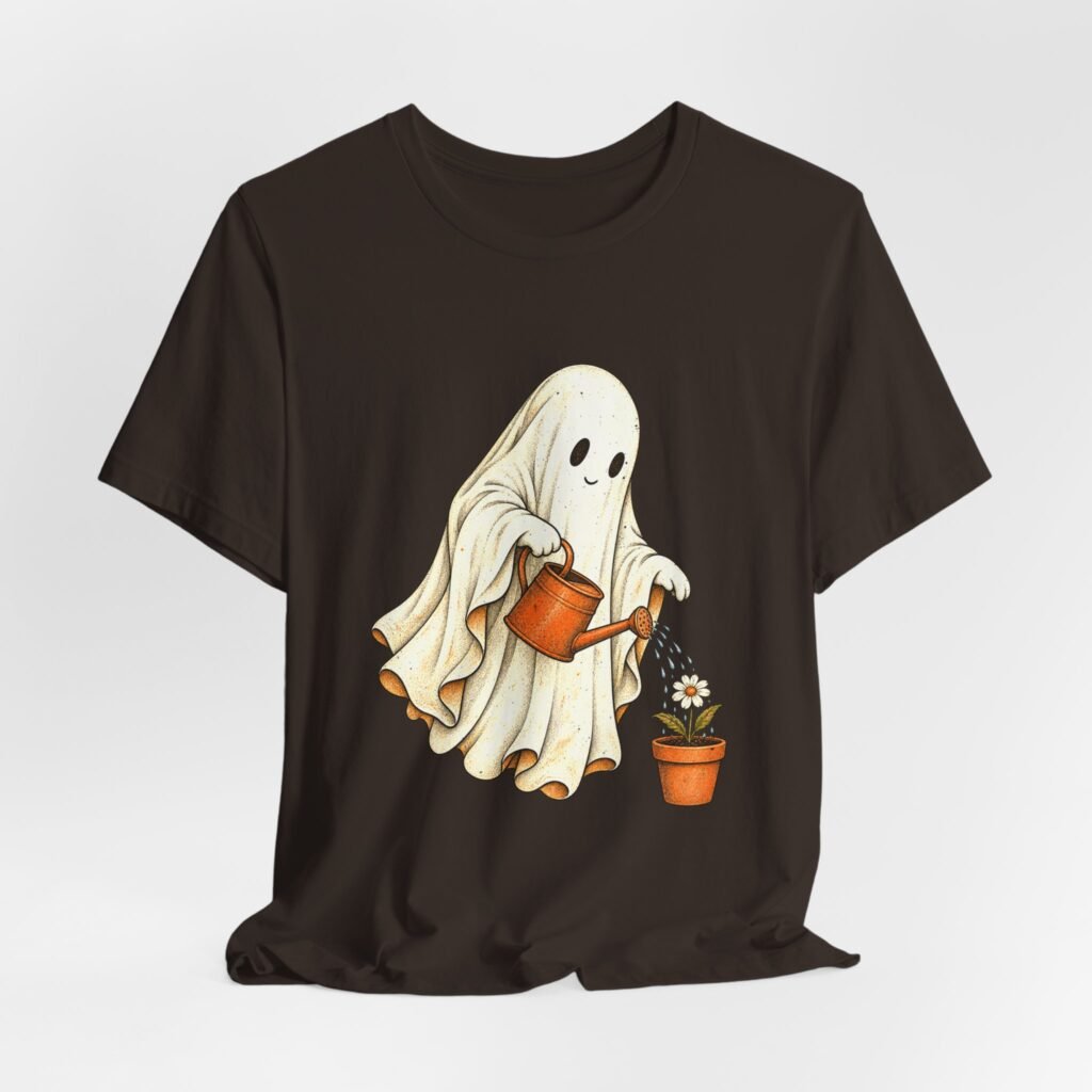 Cute Ghost Watering a Daisy Plant