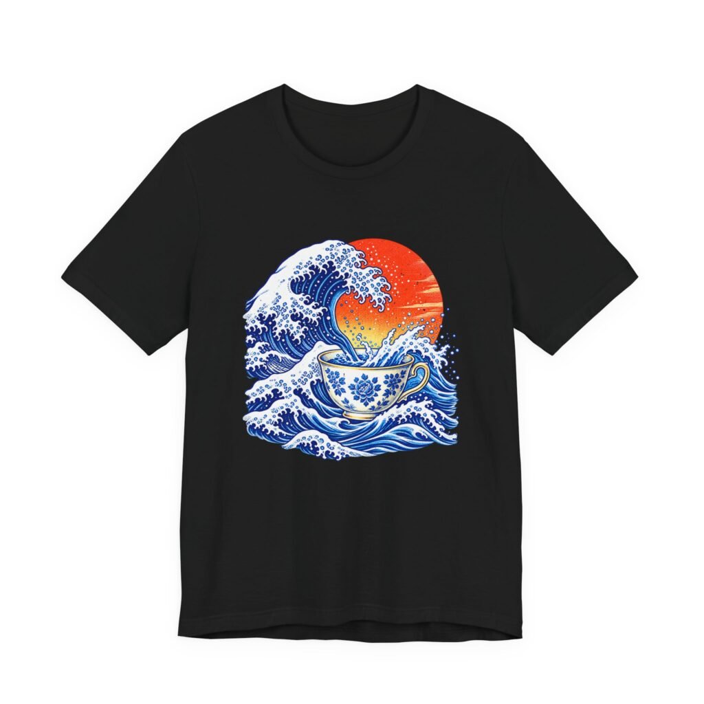 Japanese Ocean Wave and Floral Teacup Artwork