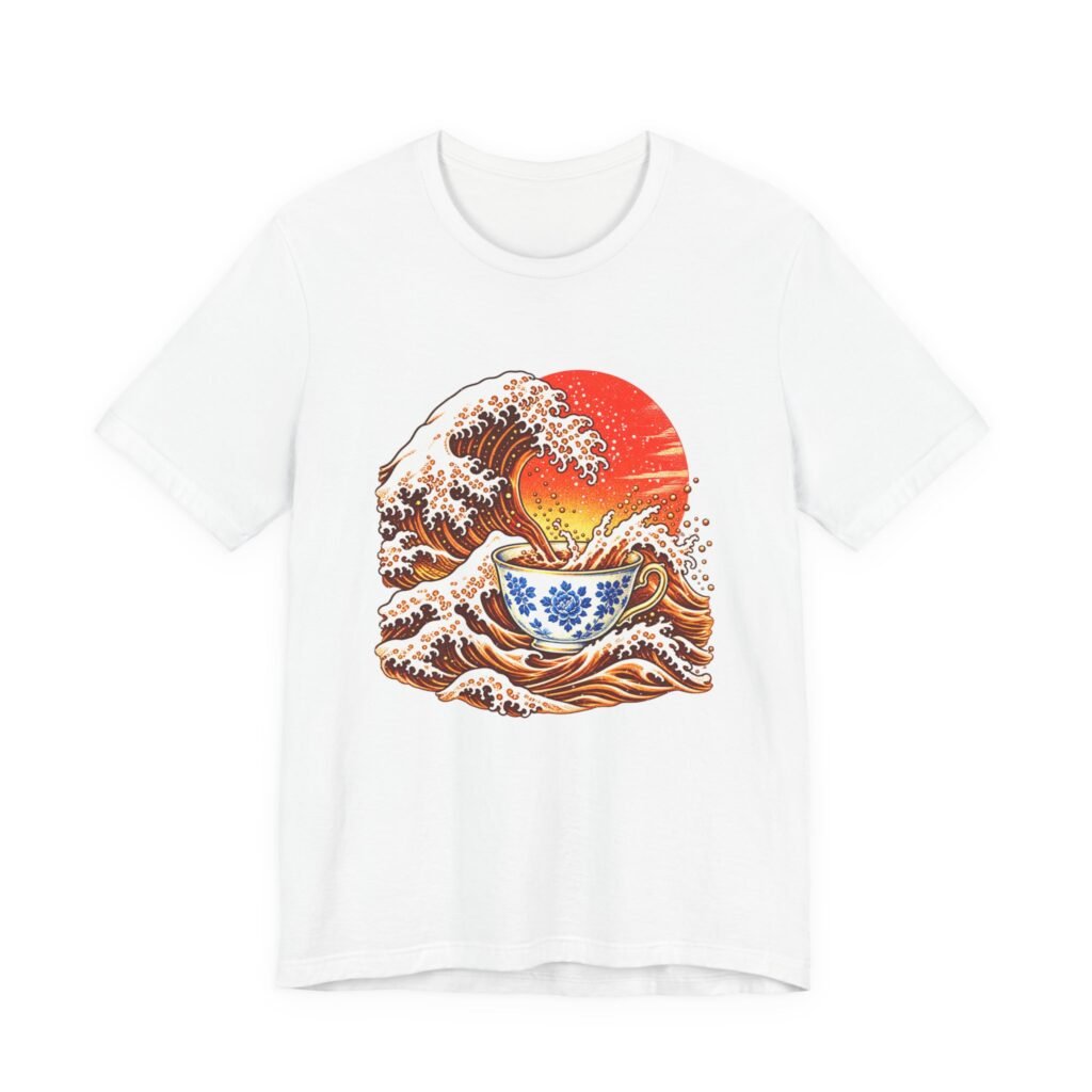 Floral Teacup and Ocean Wave Illustration