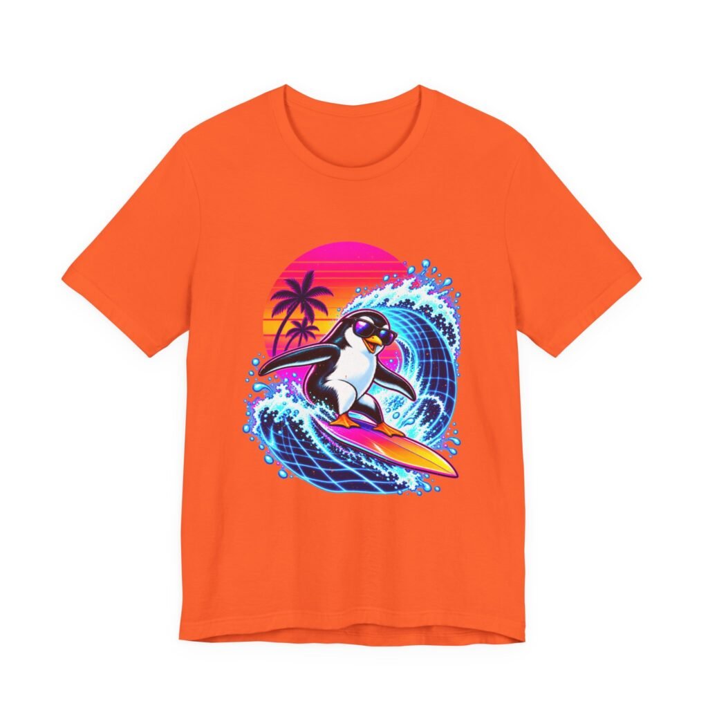 Penguin Surfing Tropical Wave Graphic Tee