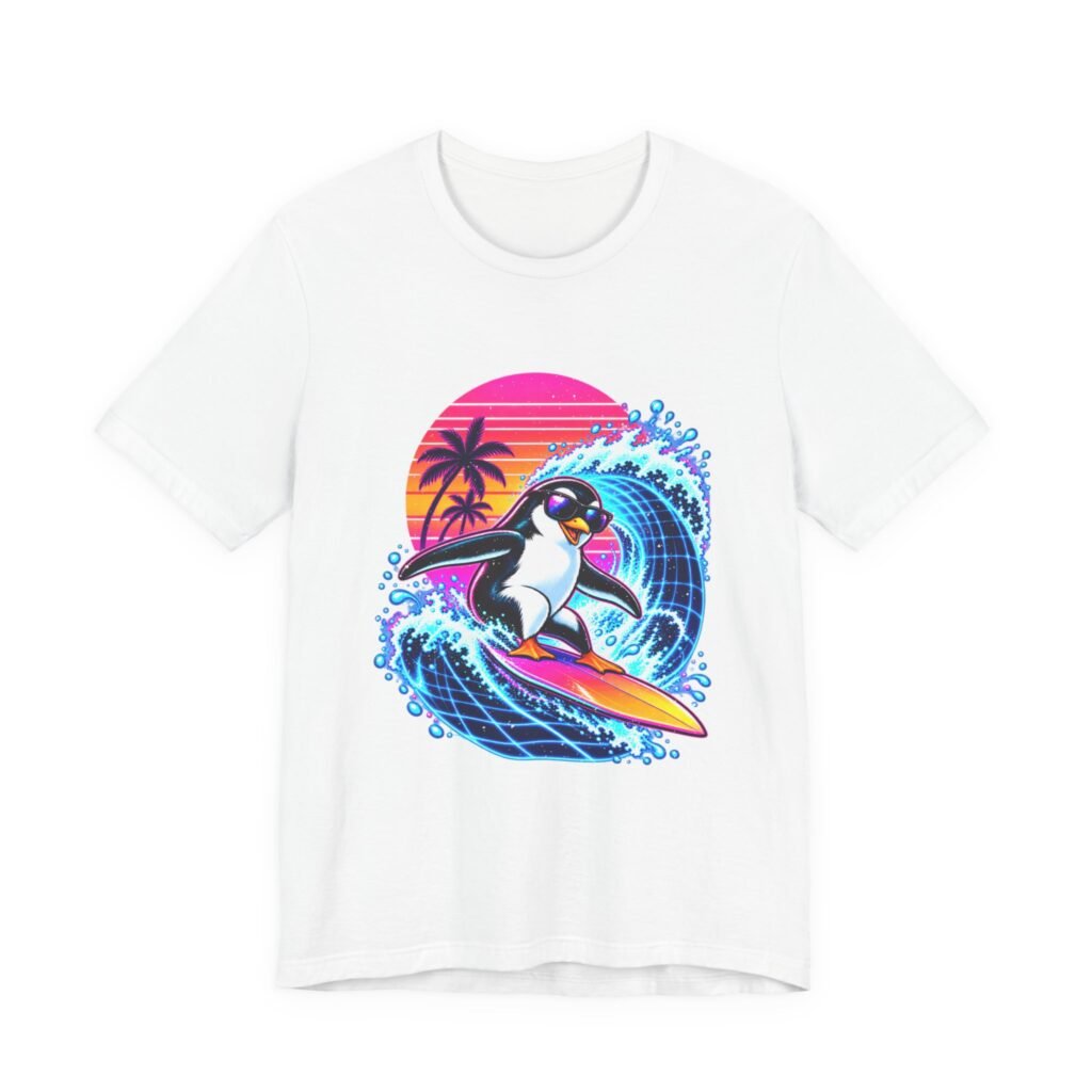 Penguin Surfing Tropical Wave Graphic Tee