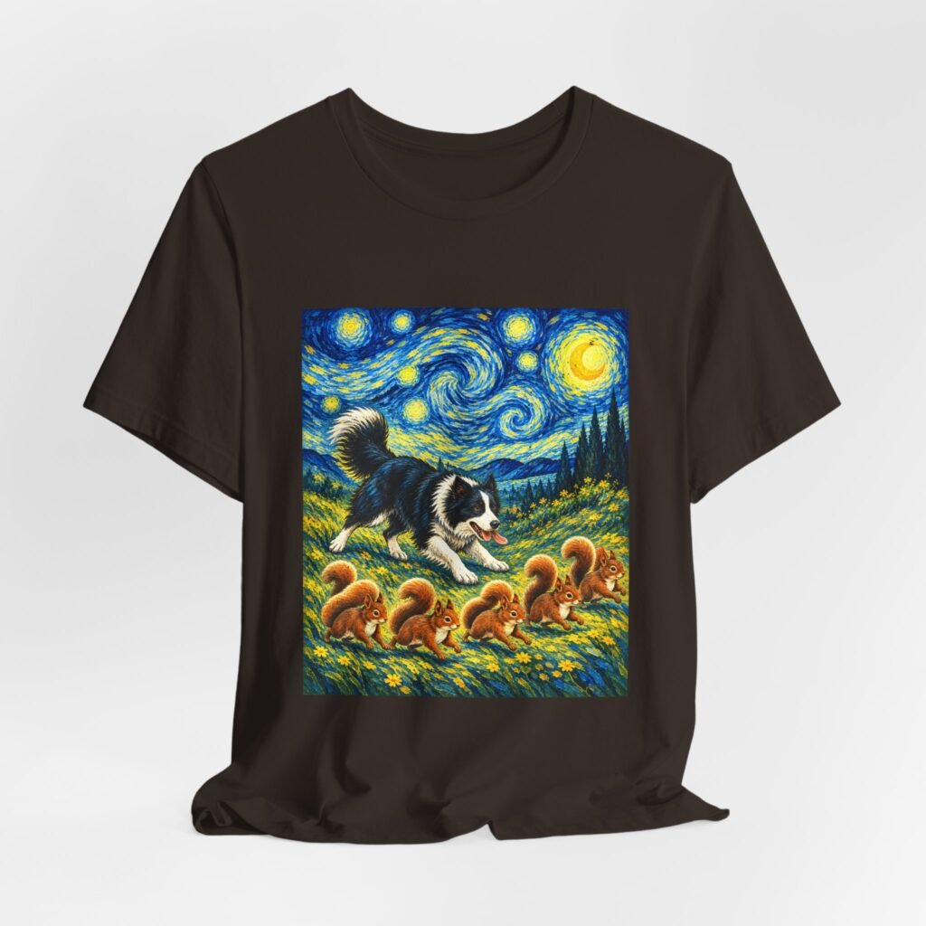 Border Collie and Squirrels in a Starry Meadow