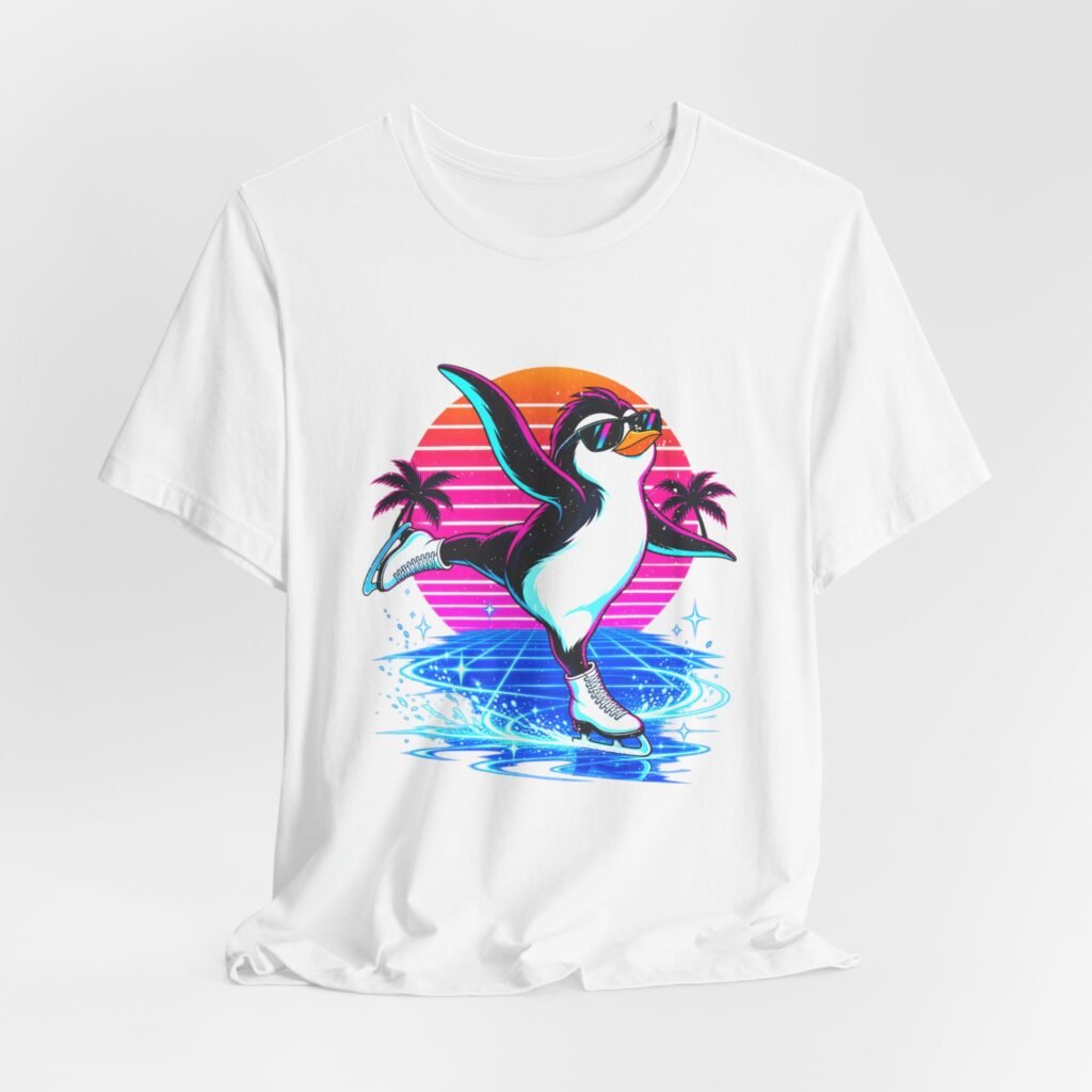 Penguin Ice Skating in a Tropical Sunset