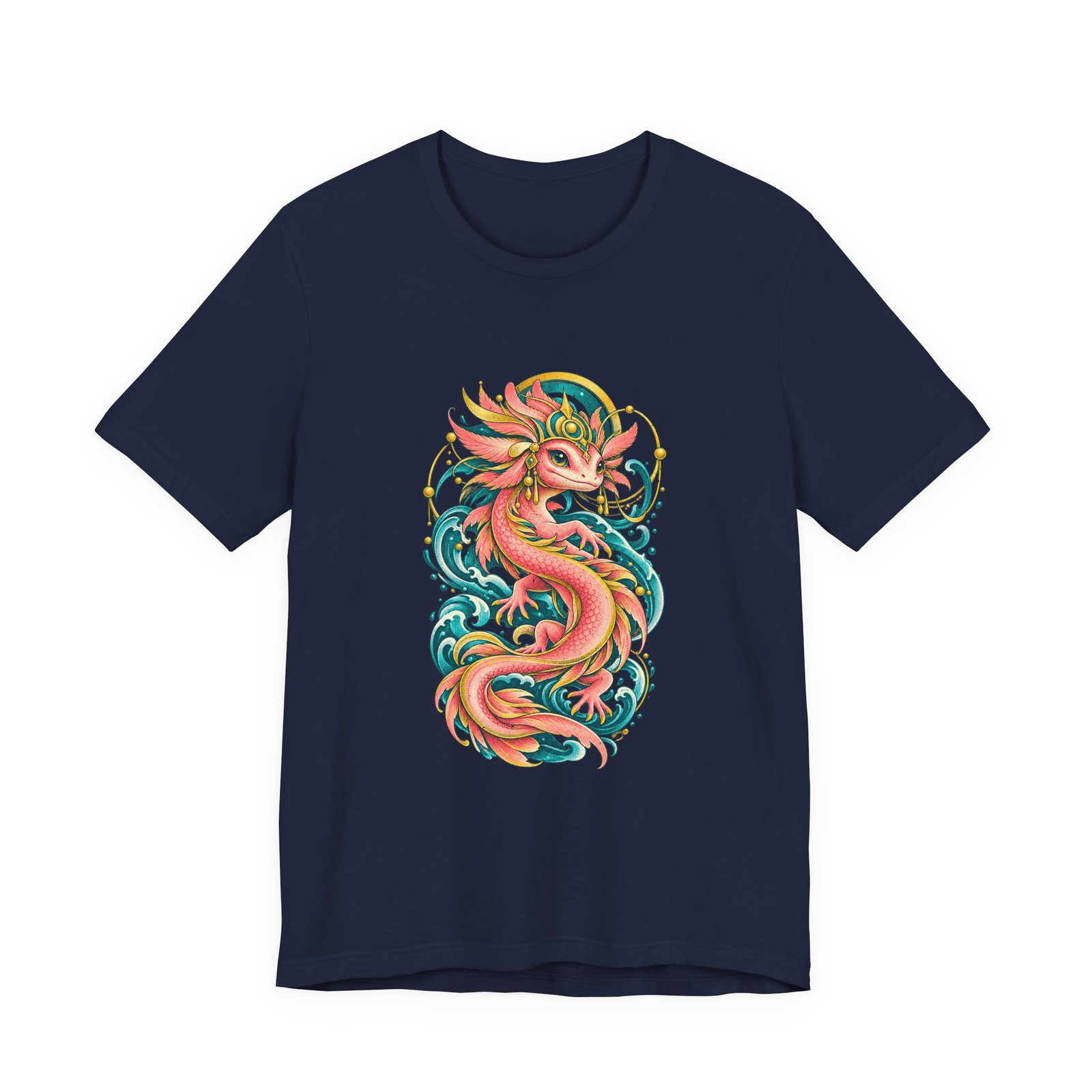 Pink Sea Axolotl Dragon In Waves Graphic Tee - Image 21