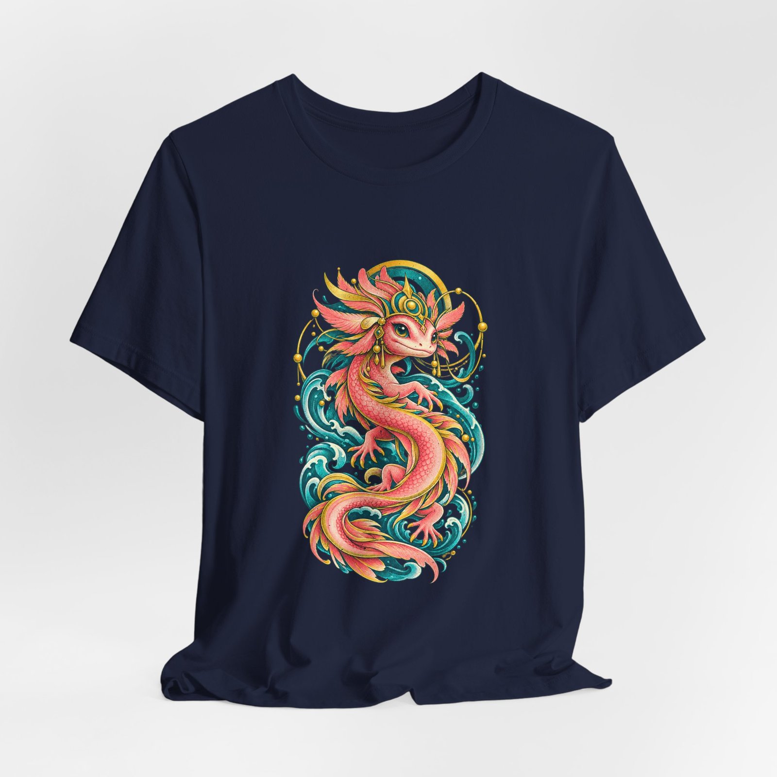Pink Sea Axolotl Dragon In Waves Graphic Tee - Image 24