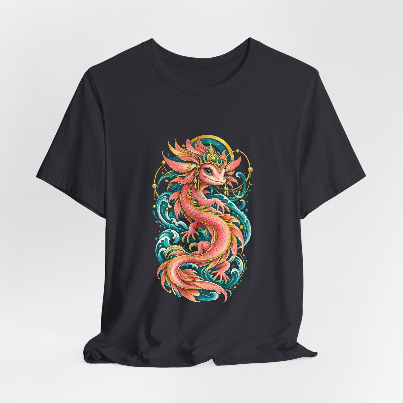 Pink Sea Axolotl Dragon In Waves Graphic Tee - Image 12