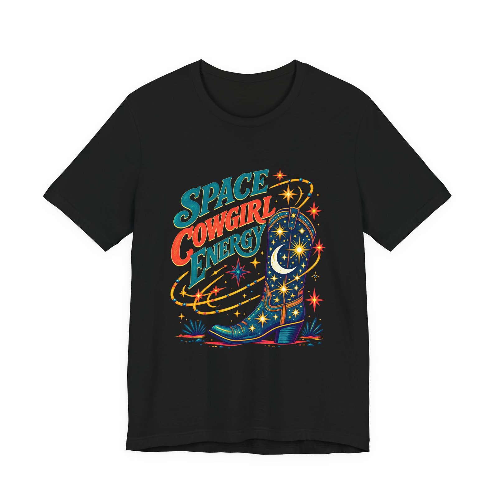 Cowgirl Space Energy Cosmic Western Boot Graphic Tee - Image 5