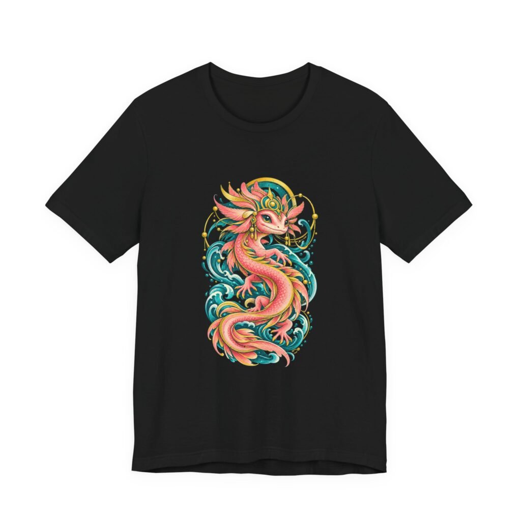 Pink Sea Axolotl Dragon In Waves Graphic Tee