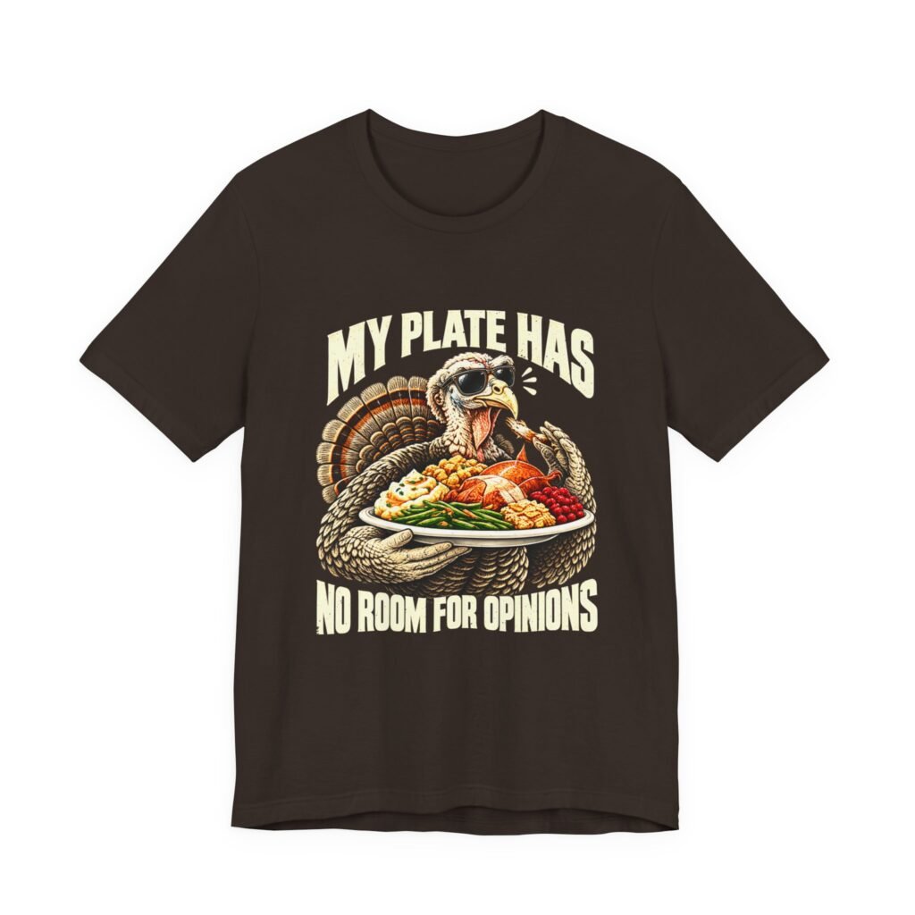 Funny Thanksgiving Turkey With a Full Plate and No Room for Opinions