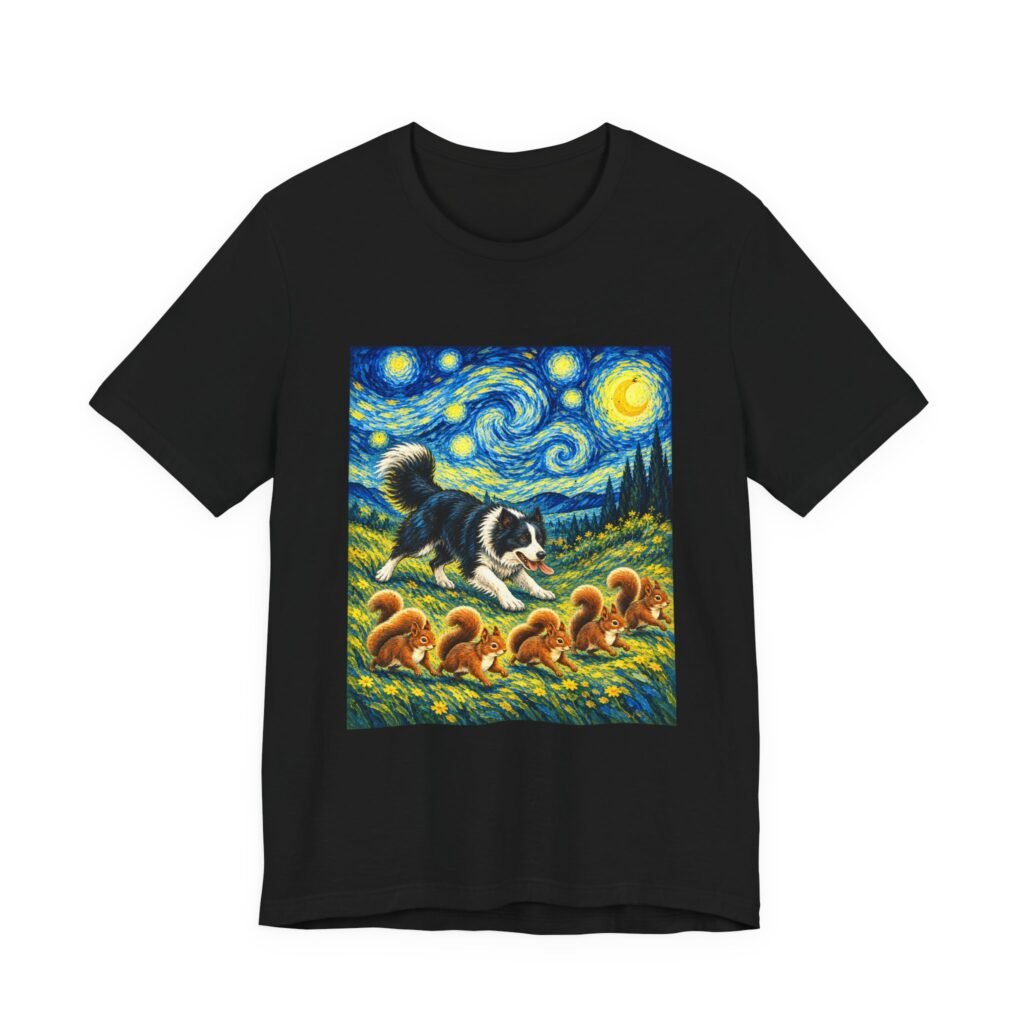 Border Collie and Squirrels in a Starry Meadow