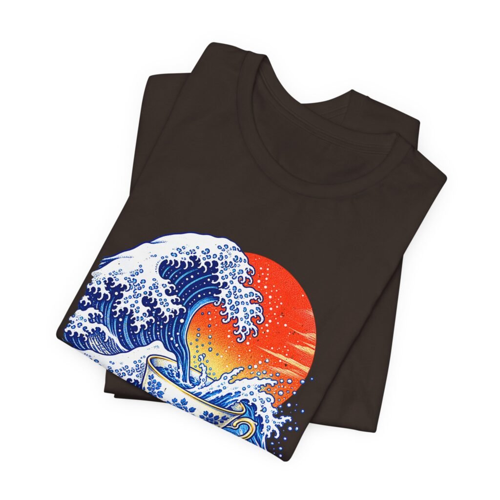Japanese Ocean Wave and Floral Teacup Artwork