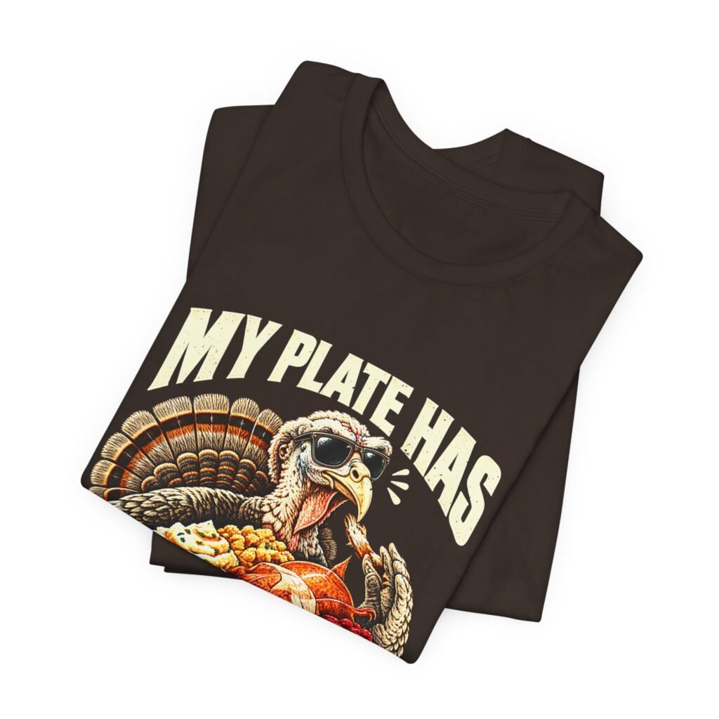 Funny Thanksgiving Turkey With a Full Plate and No Room for Opinions