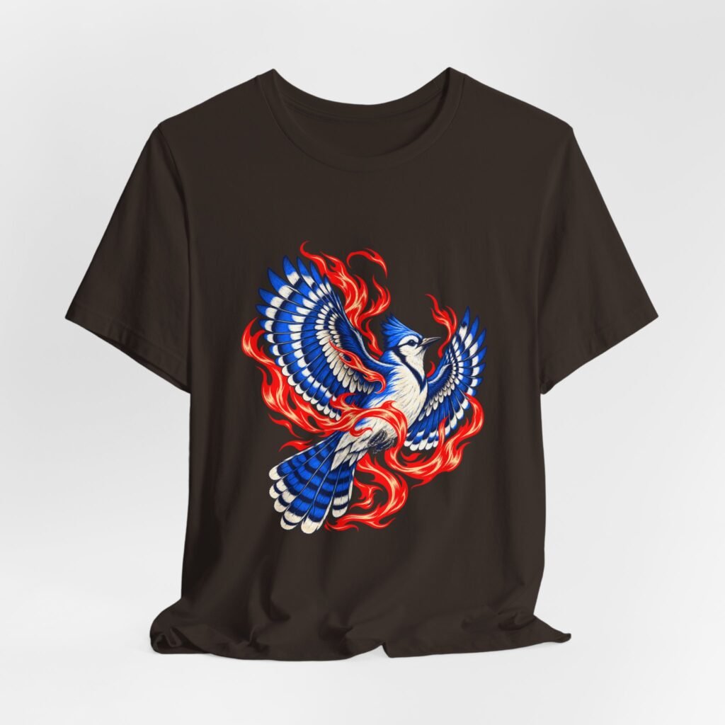 Blue Songbird Rising Through Red Flames
