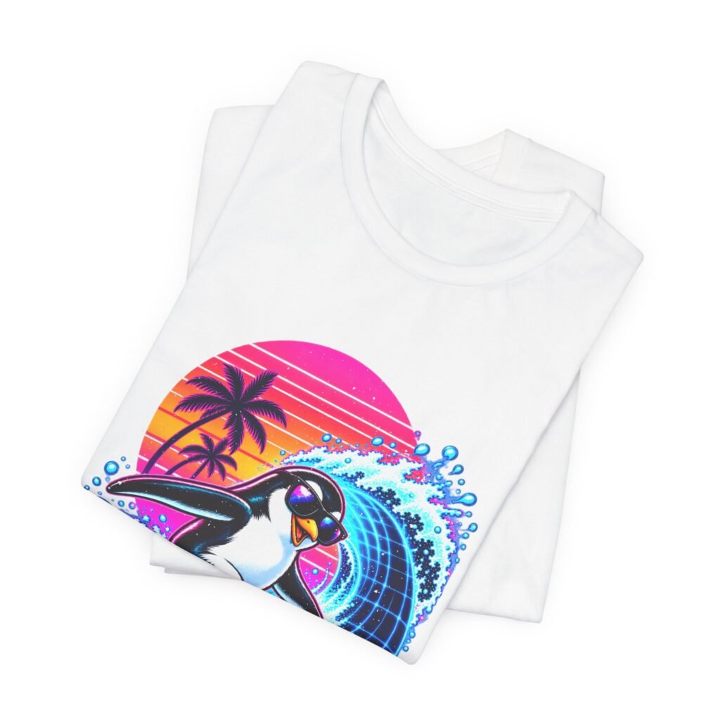 Penguin Surfing Tropical Wave Graphic Tee