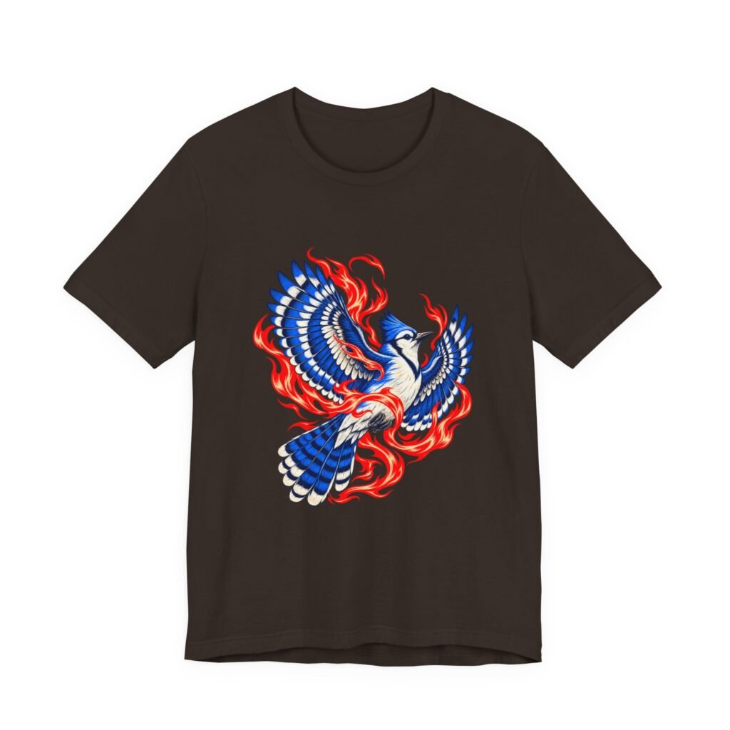 Blue Songbird Rising Through Red Flames