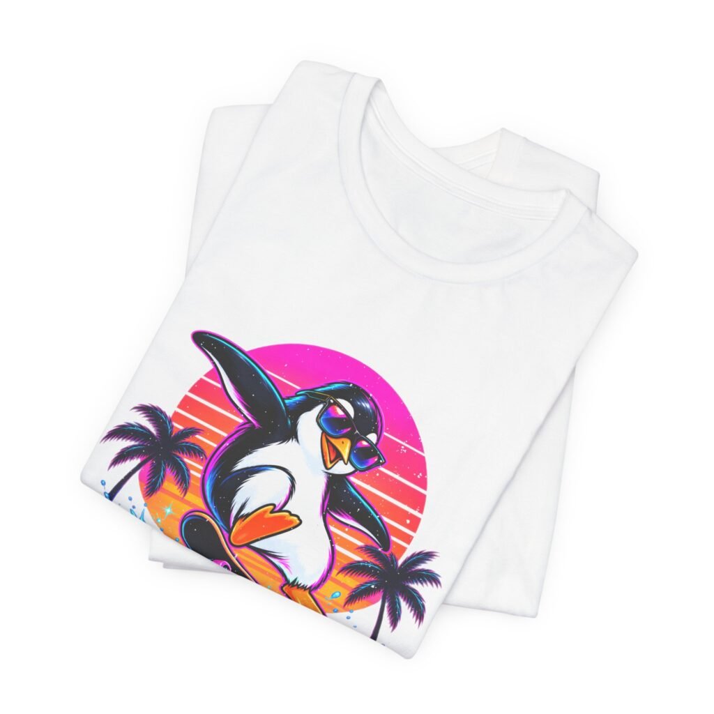 Penguin Skateboarding Sunset Graphic Tee